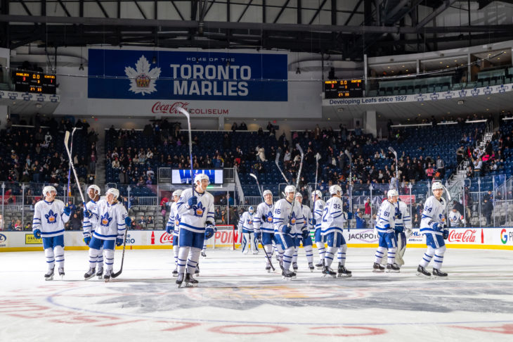 The Toronto Marlies saluting the crowd during a game