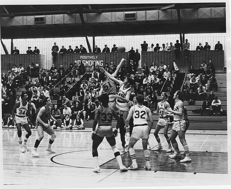 A ferocious basketball game during the 1968-69 season.