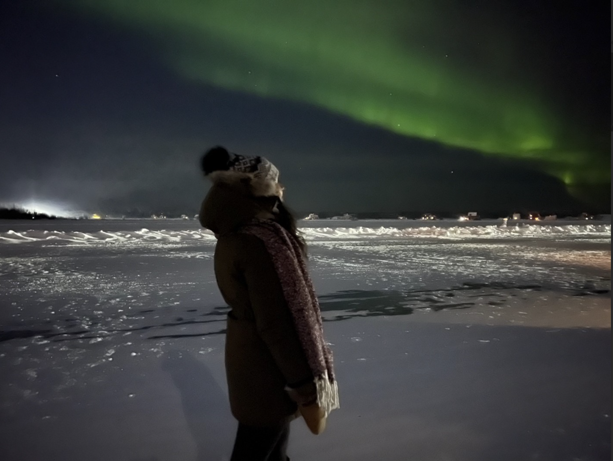 Michaela viewing the Northern Lights in the North West Territories