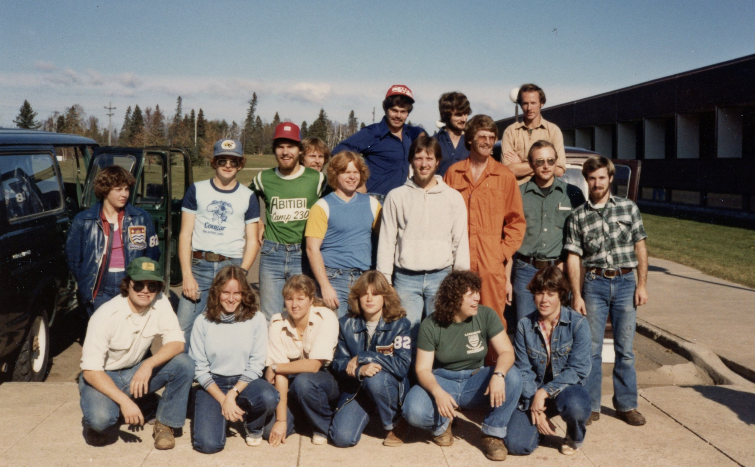 The LU Woodsmen Team (Faye is the fourth from the left in the front row) prepares to leave for the University of New Brunswick’s 1980 Woodsmen Competition.