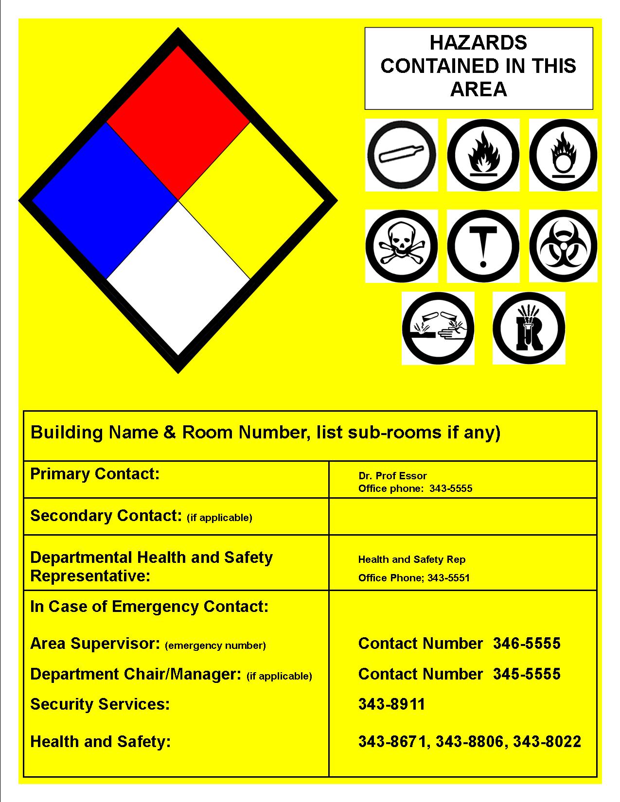 Example of a typical Hazmat Sign located on Lakehead Campuses