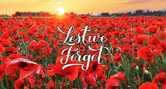 Lest we forget over a field of poppies