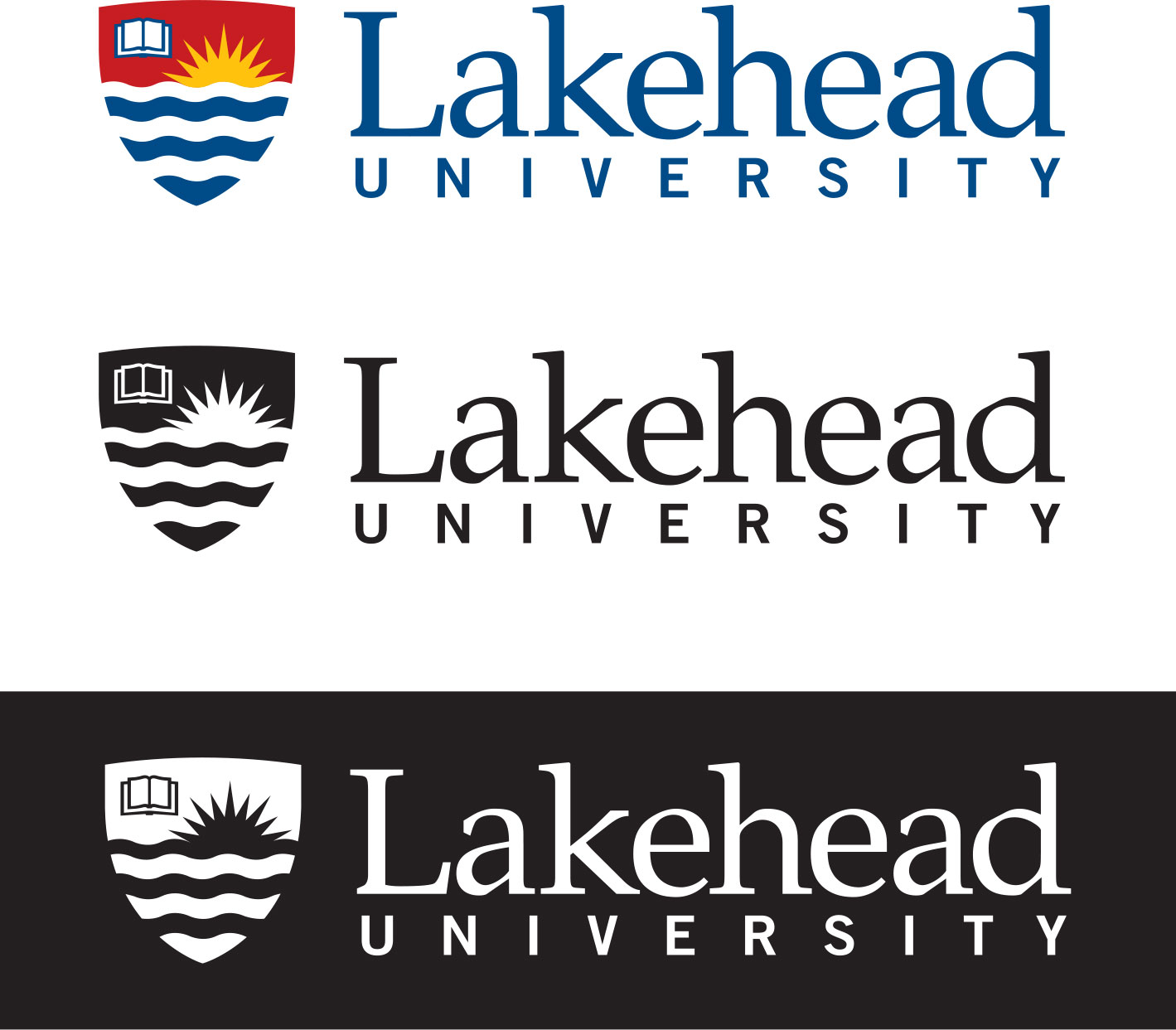 Lakehead University logo in full colour black and white and on a full colour background