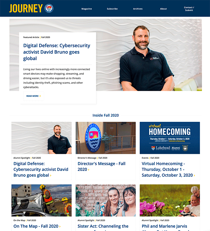 Digital home page of the Journey magazine website
