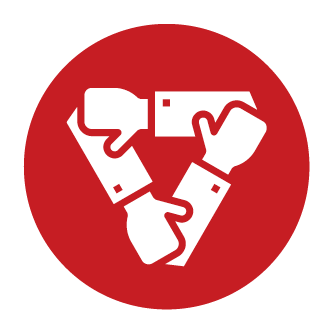 Hands connected in a triangle representing partnerships