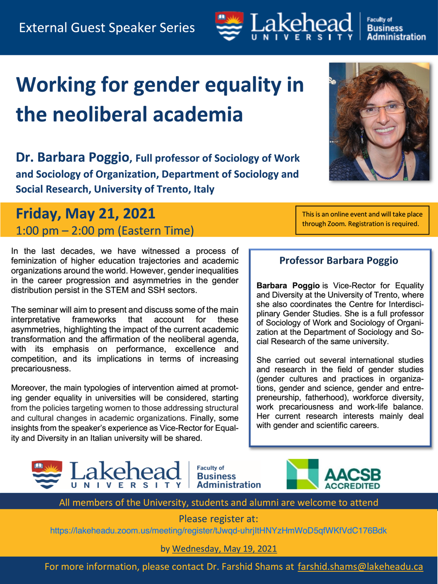 Working for Gender Equality in the Neoliberal Academia Dr Barbara Poggio
