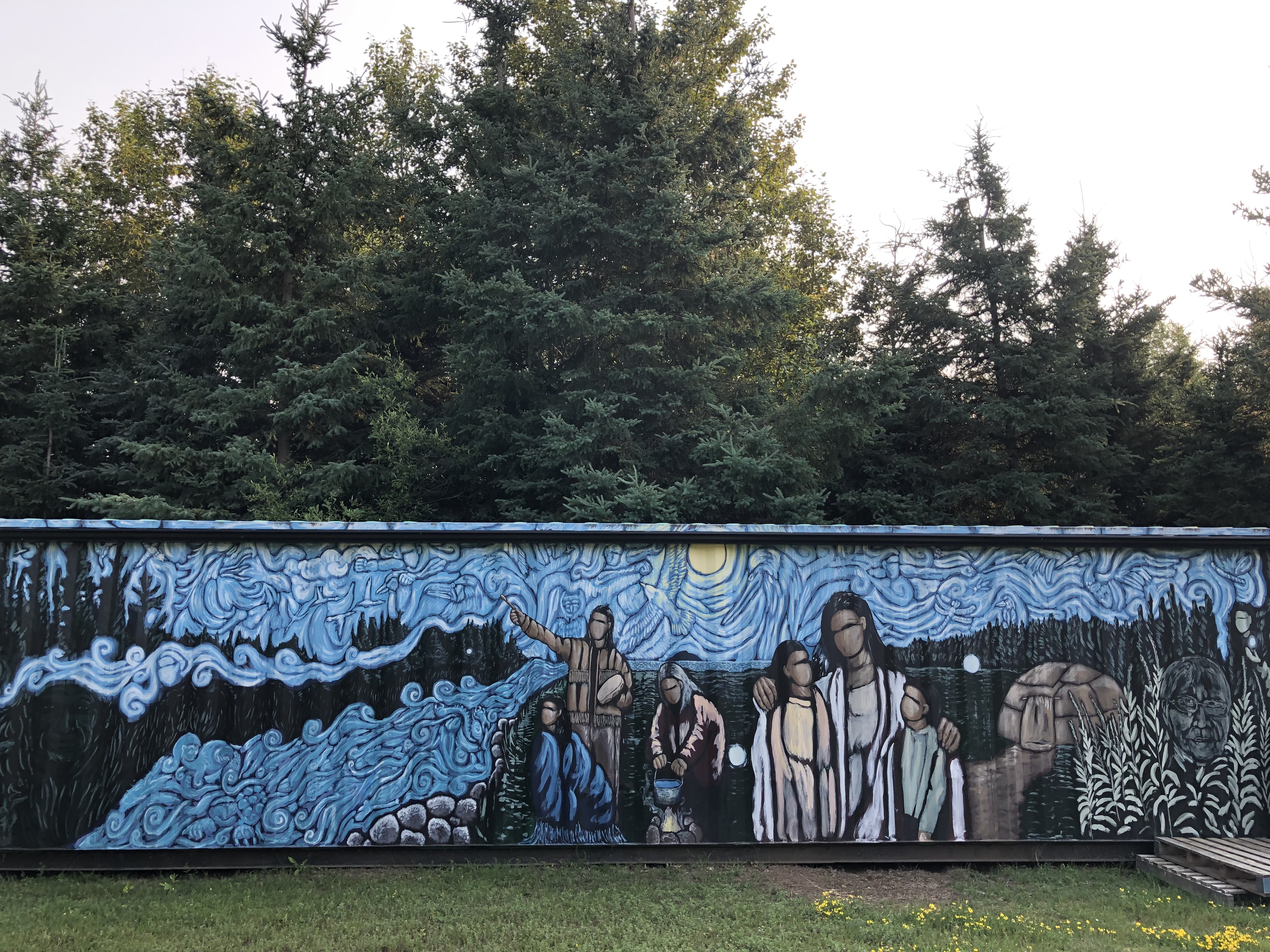 Painted c-can storage unit, located at the sweat lodge site, that was painted by Elliot Doxtater-Wynn in August 2011
