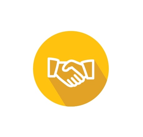 An icon of a handshake with a background of yellow