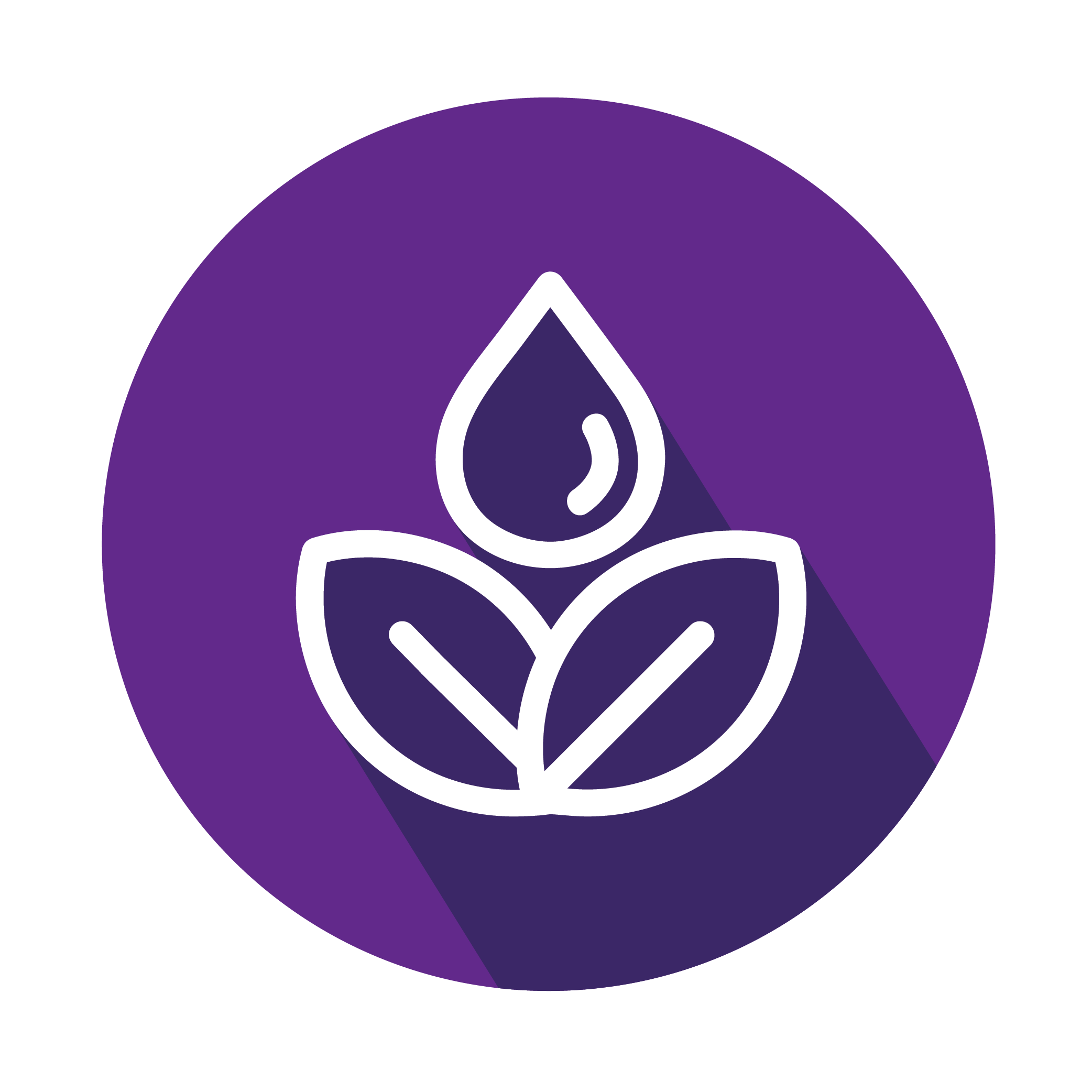 The health and wellness logo which is a leaf and water droplet on purple