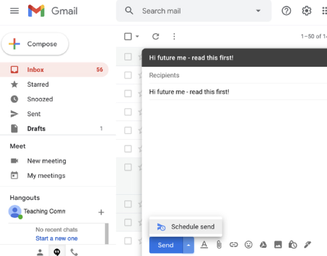 Composing an email in a Gmail account