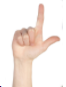 a hand with its index finger and thumb in the shape on an L