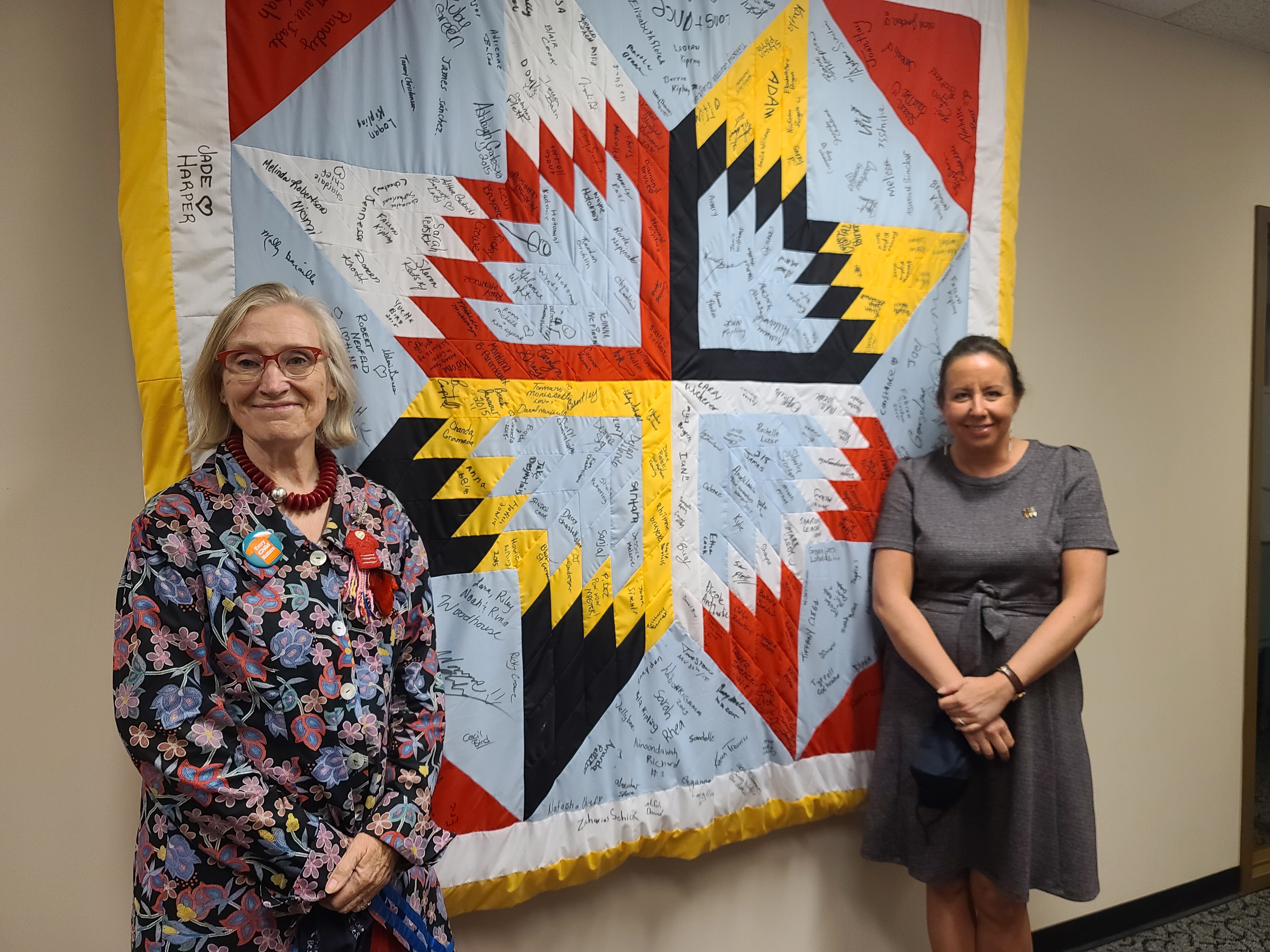 Karine Duhamel with former Minister of Crown-Indigenous Relations Carolyn Bennett in August 2021 at a new MMIWG funding annoucement