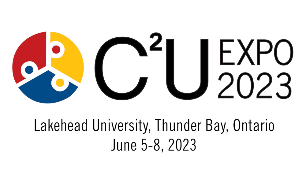 Red, blue, and yellow logo for the 2023 C2U Expo hosted by Lakehead University