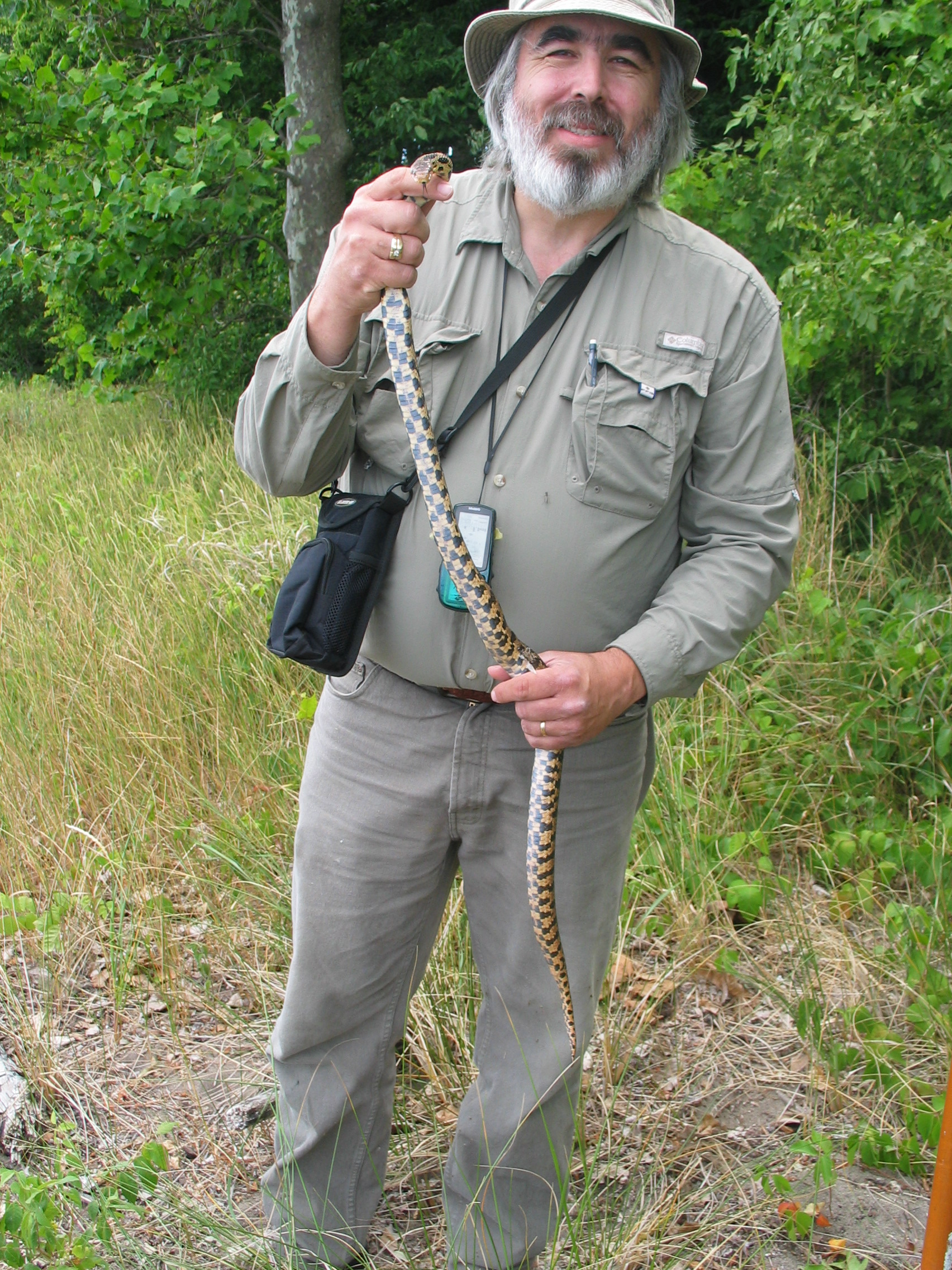Dr. Hechnar holding an eastern fox snake