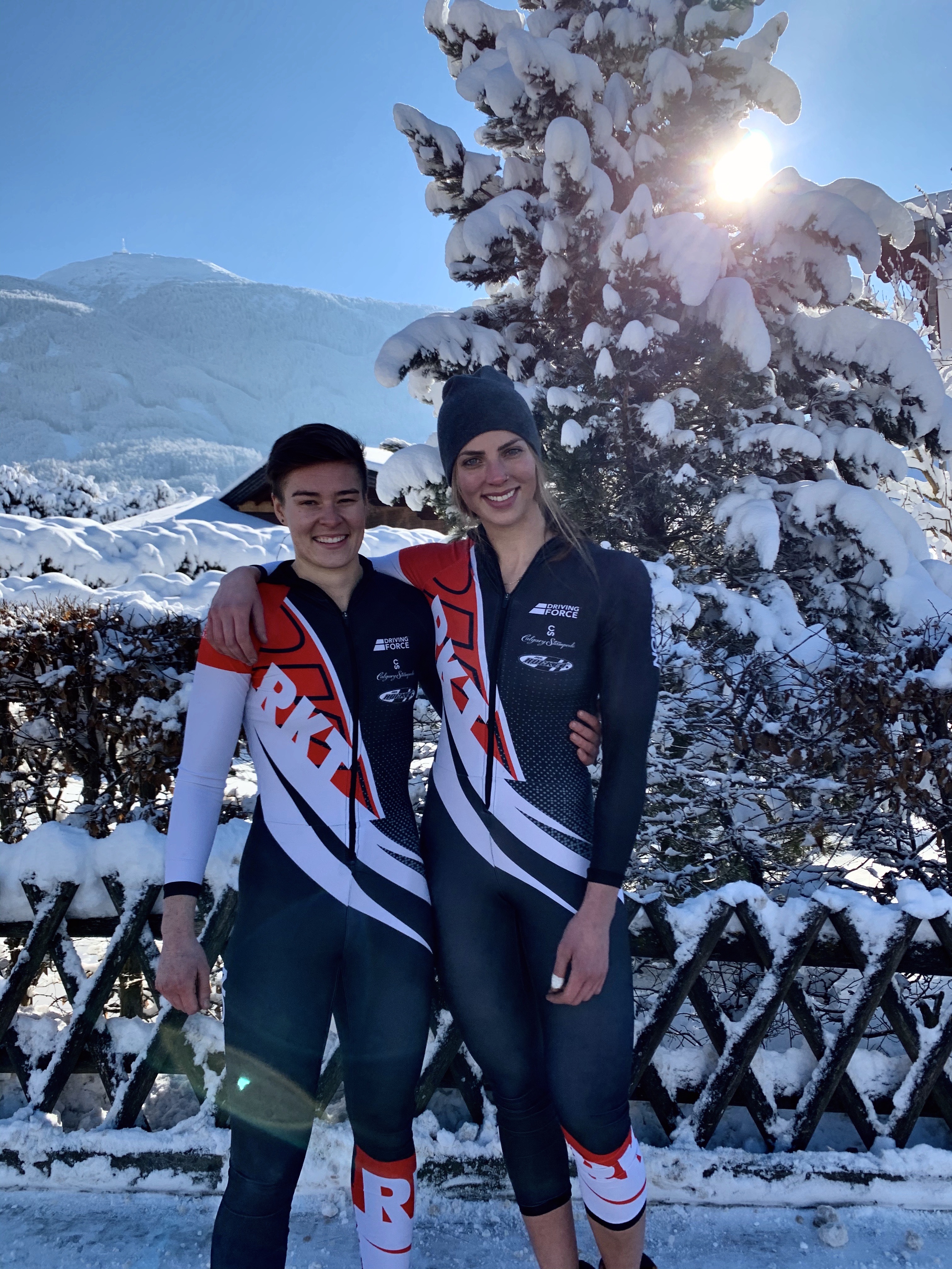 Stephanie Drost and teammate outside in Innsbruck, Austria
