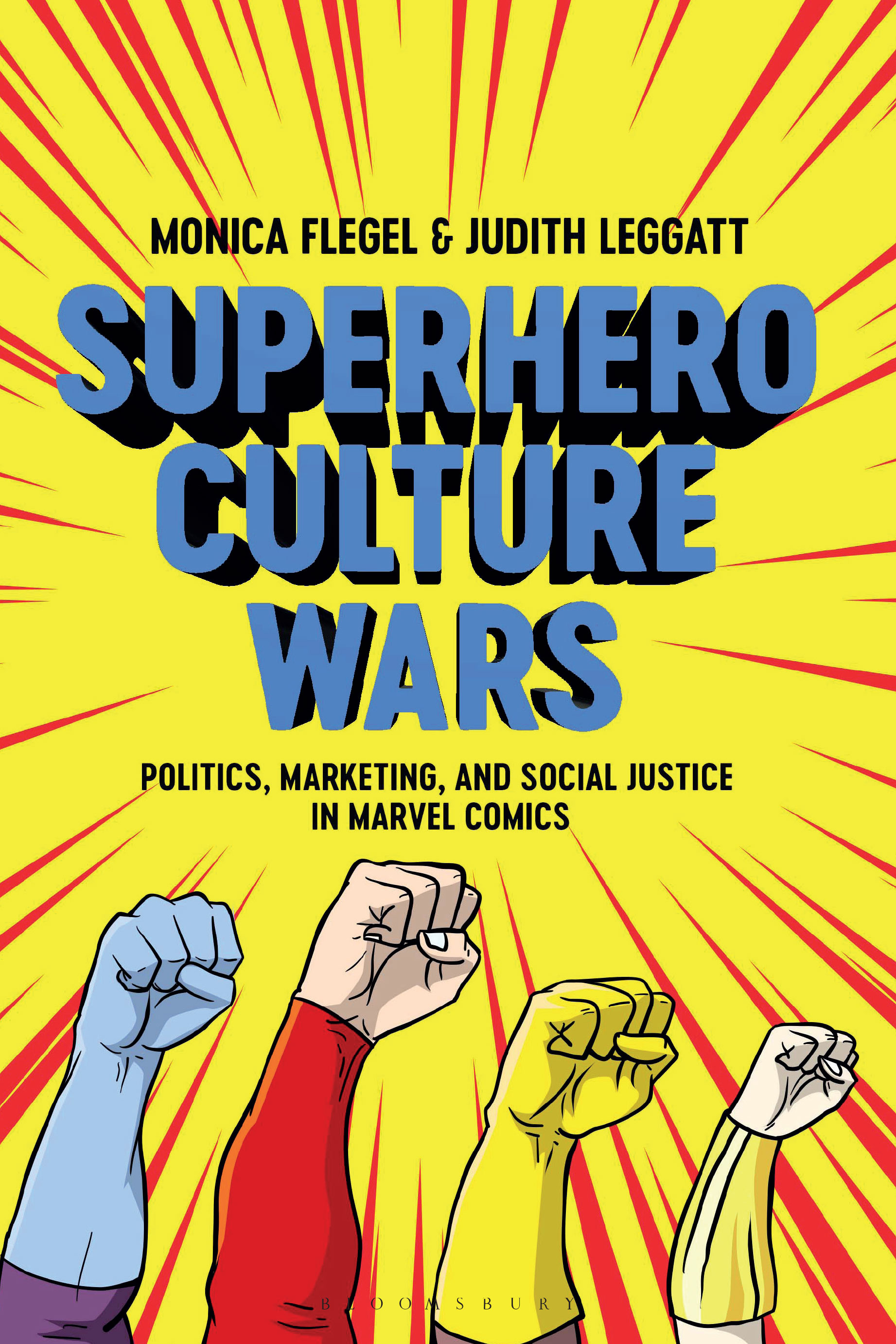 Cover of Superhero Culture Wars book with a cartoon drawing of raised fists