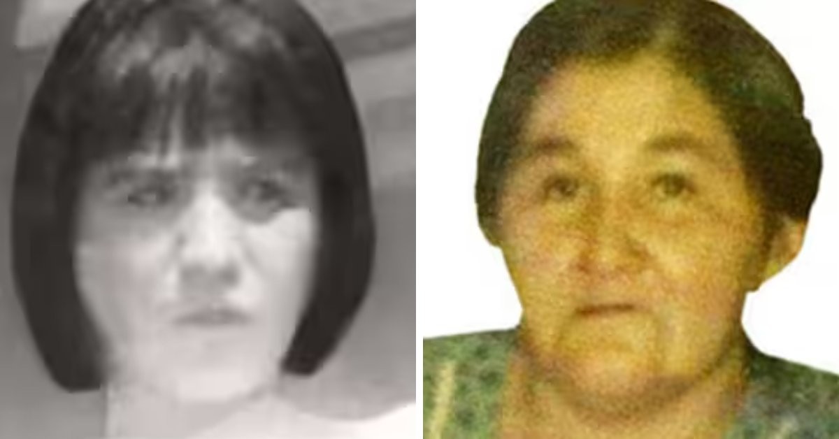 A black-and-white photo of Doreen Hardy next to a colour photo of Jane Bernard