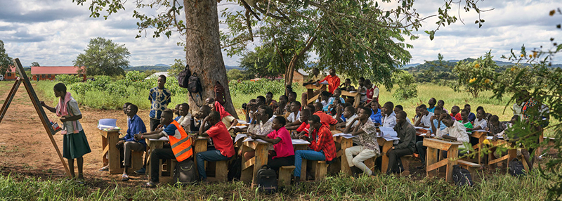 Students taking part in a War Child Canada catch-up learning program in Uganda.