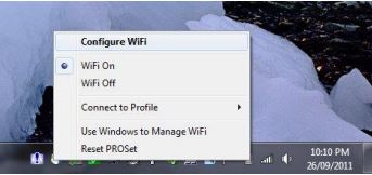 Right click the Intel Proset Icon and ensure that your WiFi Card is on