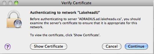 Display showing authentication to LakeheadU