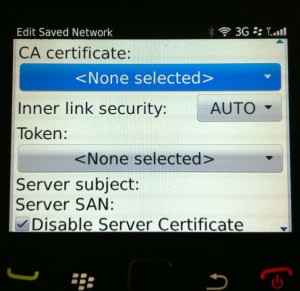 Select none for CA certificate and select disable server certificate