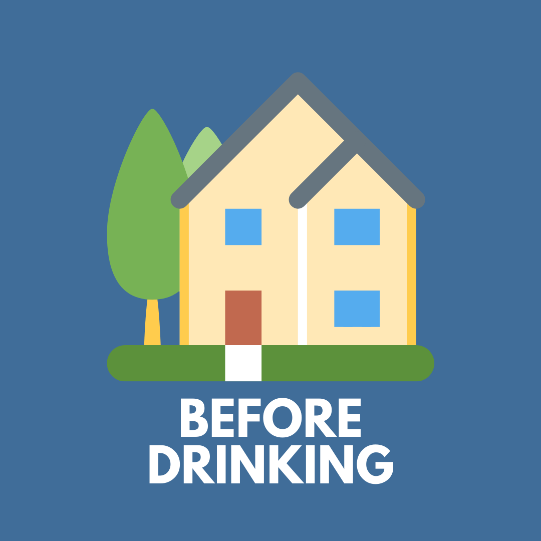 House in front of blue background text reads before drinking