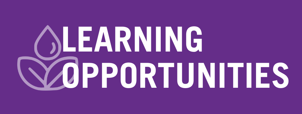 White text on purple background Learning Opportunities