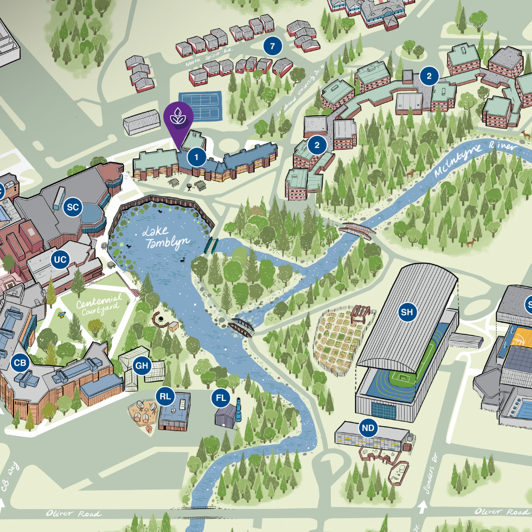 Image of  campus map pointing towards student health and wellness