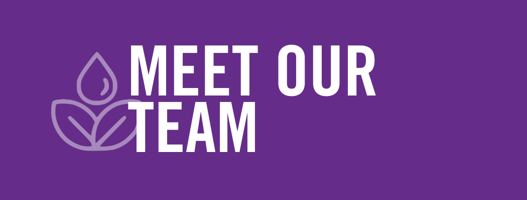 Purple background with Text reading Meet Our Team
