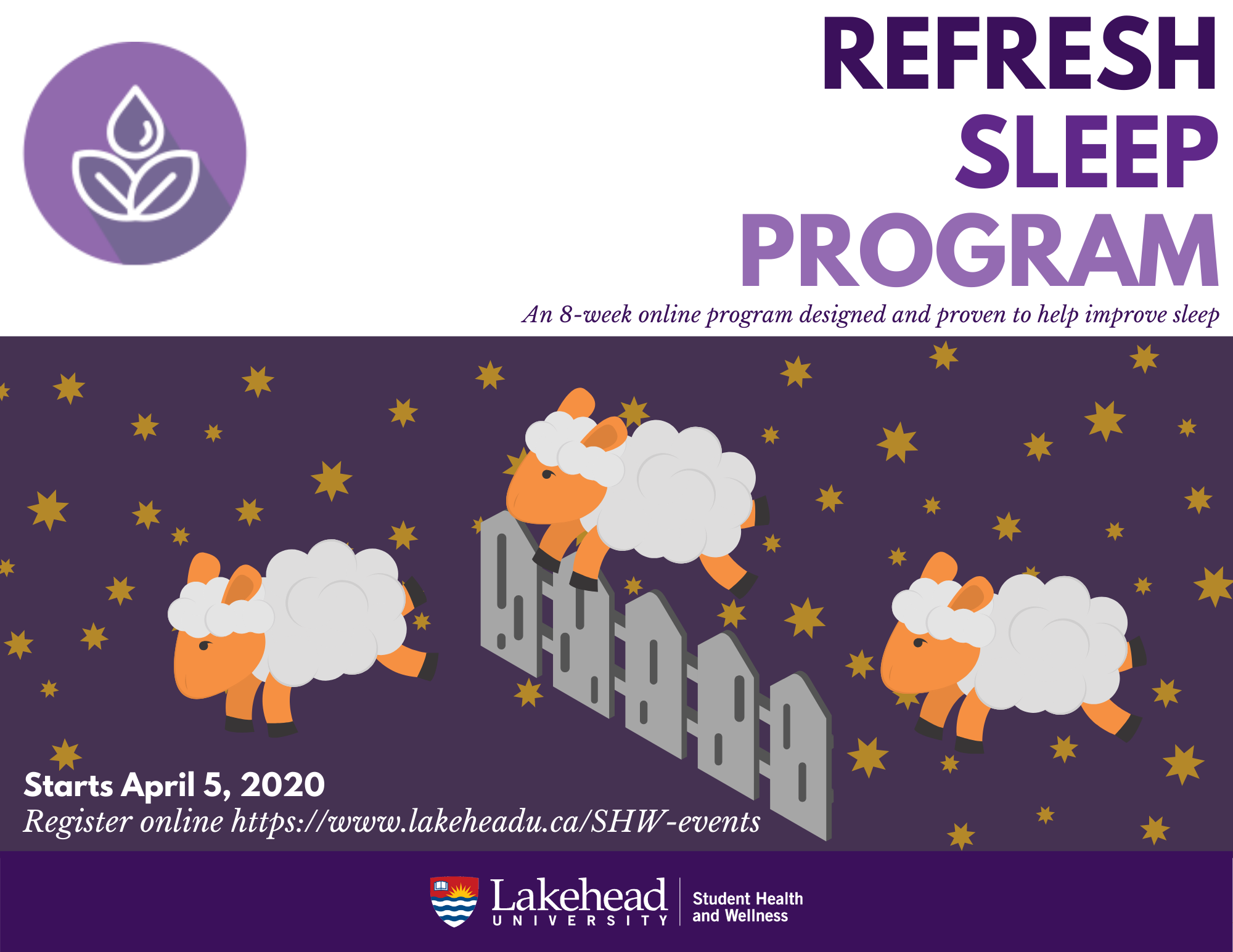 Refresh sleep program poster with information and pictures of sheep