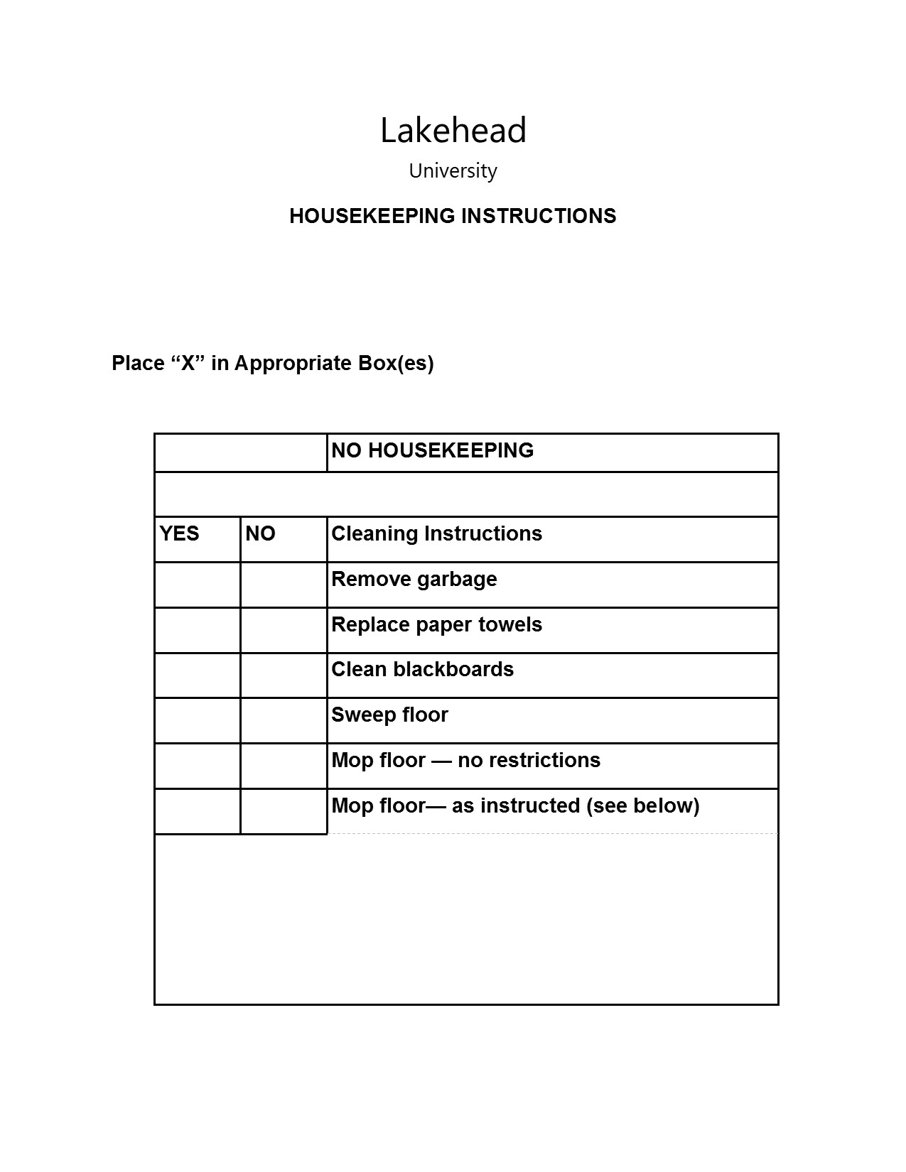 Housekeeper's cleaning instructions for laboratories