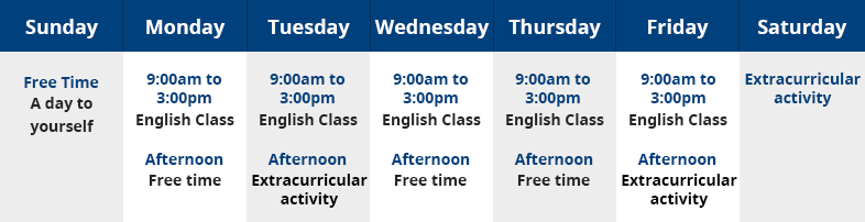 Sample Schedule Academic English Program - In-Person