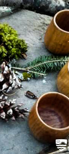 A set of natural herbs and wooden cups