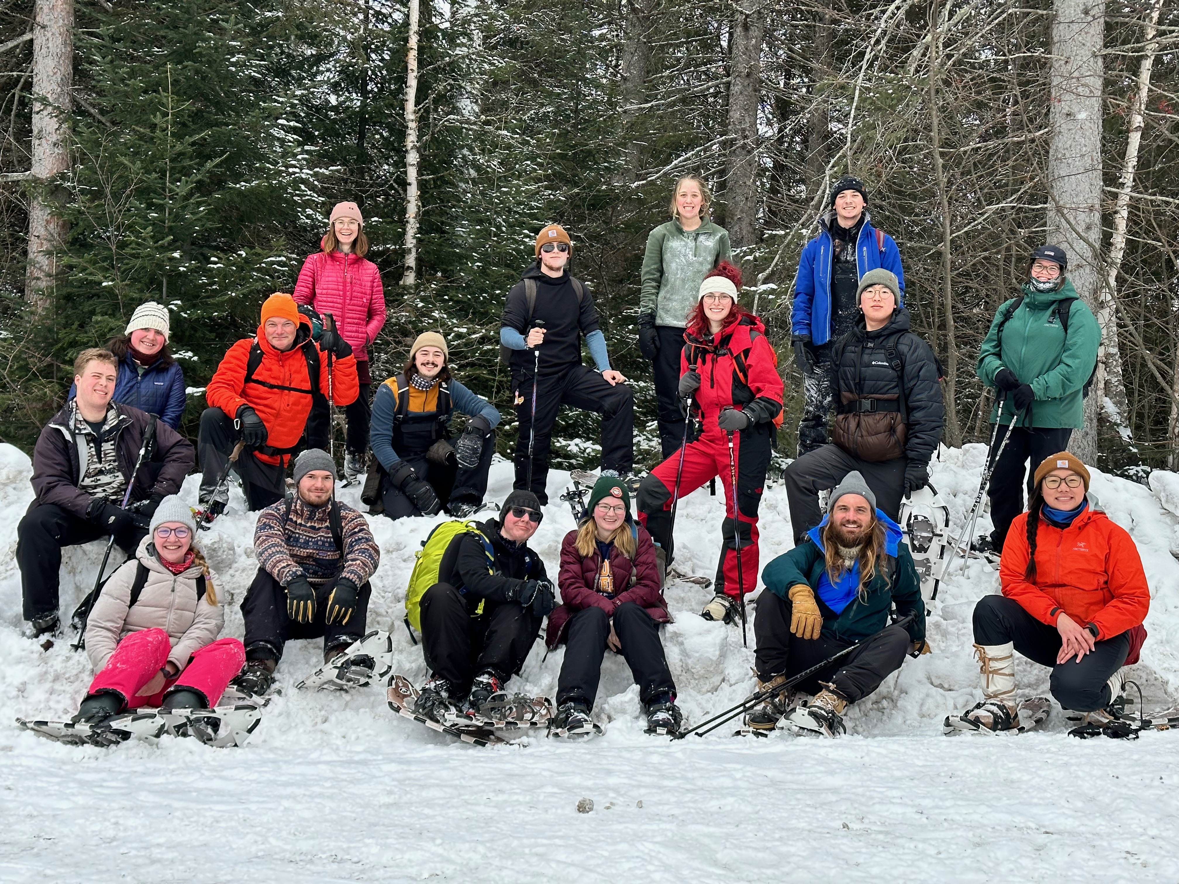 group of students on a snowshoeing outing