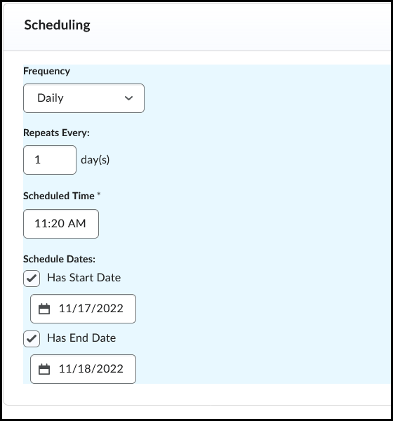 Scheduling Screen